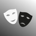 Mask icon. Theater symbol. Happy and sad masks. Black and white theatrical masks. Carnival masks. Vector illustration Royalty Free Stock Photo